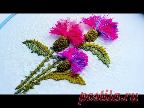 Как вышить цветы чертополоха *3Д вышивка