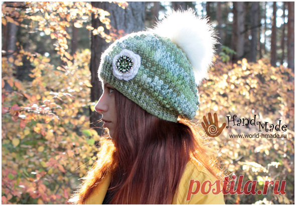 Шапка узором «Попкорн». Вязание крючком.