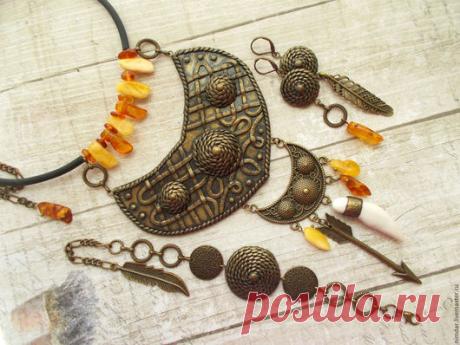 Купить Комплект украшений "Росомаха" - золотой, черный, этно, этника, этнический, этно украшения