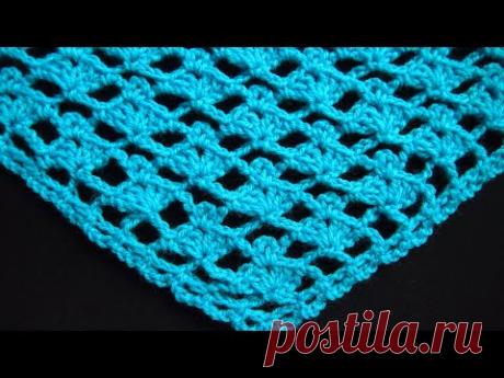 Шаль крючком для начинающих/ shawl crochet tutorial/ Простой узор и обвязка края. Бактус Урок 341