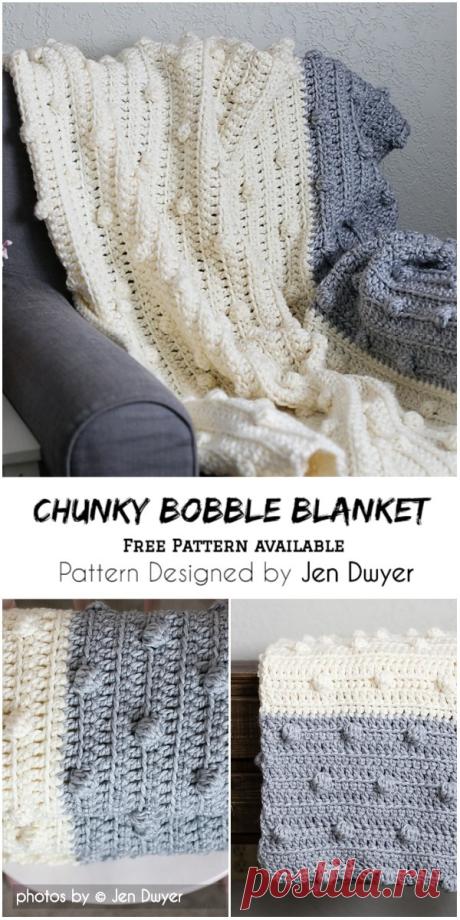 Crochet Chunky Bobble Blanket Pattern #crochetpattern #freecrochetpattern #freecrochetpatterns #babyblanket #freecrochetblanketpattern #yarn #stitch #homemade