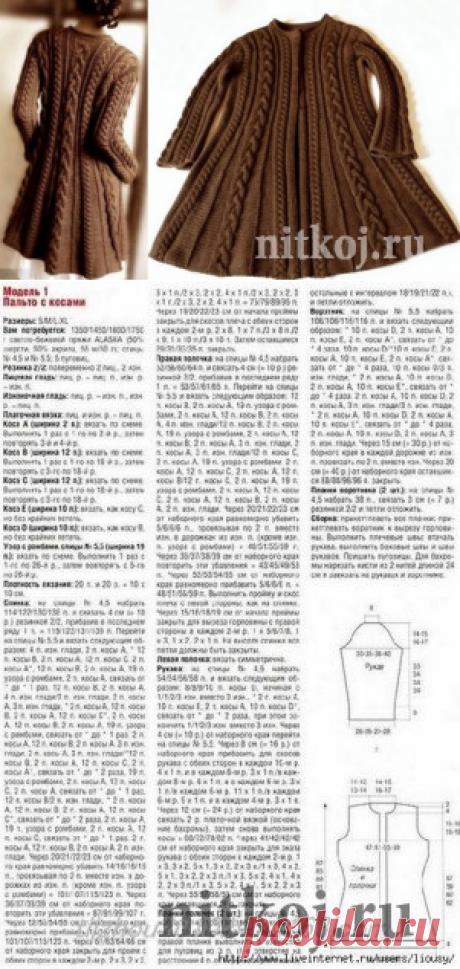 Пальто с узором из кос » Ниткой - вязаные вещи для вашего дома, вязание крючком, вязание спицами, схемы вязания