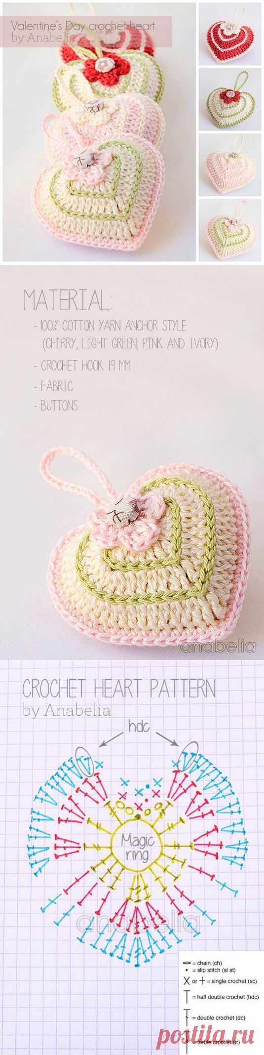 Объемное сердечко крючком схема.