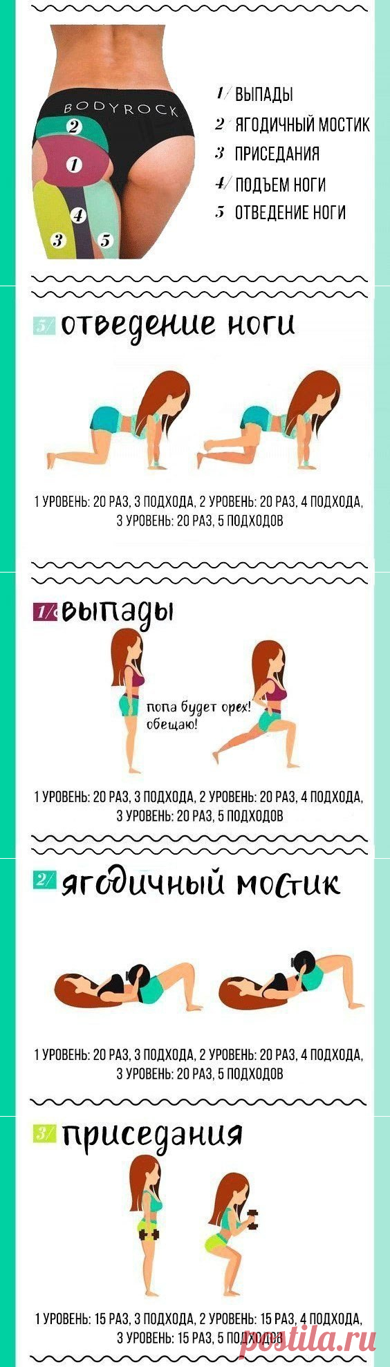 Фото-подборка упражнений для разных участков ягодиц и бедер
