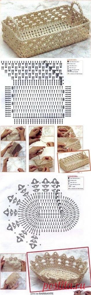 Милые корзинки из шпагата крючком для уюта в доме