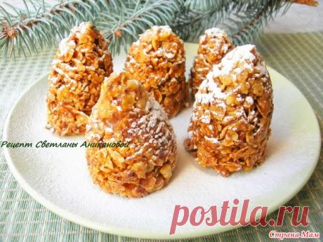 Новогодний десерт без выпечки "Еловые шишки" Данный рецепт приготовлен мною лично, на моей кухне) Самый простой новогодний десерт, который придется по душе и взрослым, и детям, а у Вас займет всего 15 минут на его приготовление!