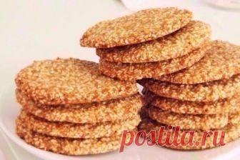 Самое вкусное кунжутное печенье Оно просто невероятное - хрустящее, ароматное, просто не оторваться!