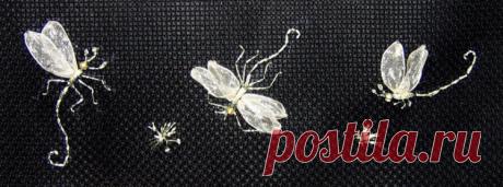 Приемы вышивания лентами насекомых — Рукоделие