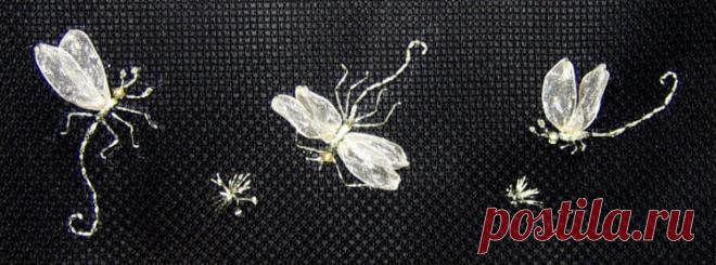 Приемы вышивания лентами насекомых — Рукоделие