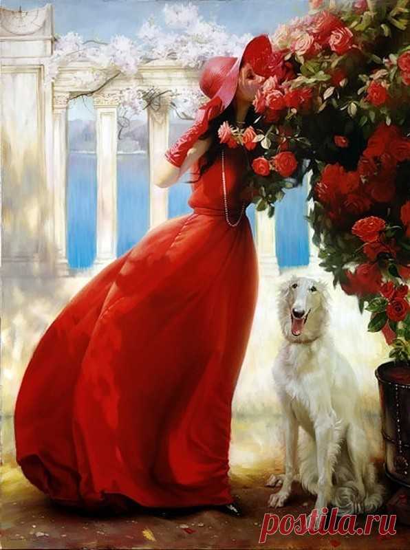 Фотографии Надежда Надежда - 282 фото в Моем Мире.                                                            Куст манит нежным ароматом, изящной роскошью цветов, Коснулся благости приятной взгляд юной девы, томный вздох. В прикосновении дыхания к пылающим цветам зари, Ликует радости признание и вера в жизнь, и всплеск любви. И алый шёлк летящей юбки, взметнул колышущей волной, В мгновении сиюминутном, сливаясь в гамме цветовой С перчатками и шляпкой лёгкой, и с свежестью ...