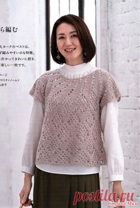 Ажурная безрукавка с круглой кокеткой спиралевидными ажурными дорожками. Крючок. https://www.liveinternet.ru/