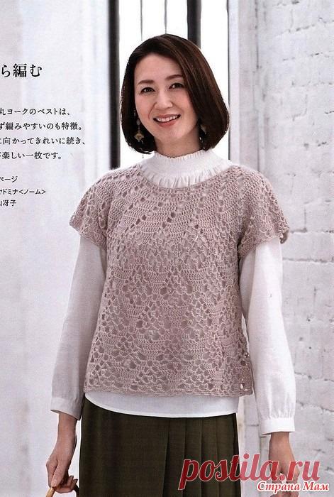 Ажурная безрукавка с круглой кокеткой спиралевидными ажурными дорожками. Крючок. https://www.liveinternet.ru/