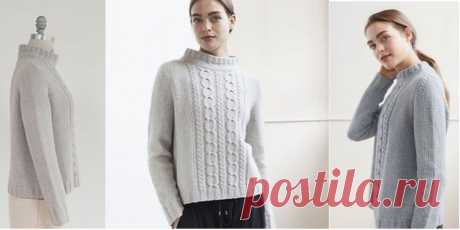 Женский свитер с косами Berg Классические косы на спинке и переде игриво бегут только до воротничка, игриво заявляя о себе на фоне лицевой глади. Свитер вяжется по кругу одной деталью до пройм, затем работу разделить на перед и спинку.