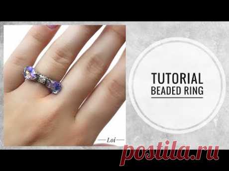 #МК - Кольцо из бисера с кристаллами в цапах | #Tutorial - Bead ring with crystals