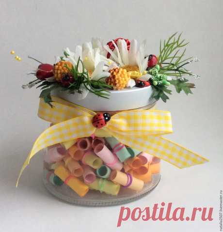 Купить Баночка пожеланий Ромашка - салатовый, белый, банка с пожеланиями, банка пожеланий, ромашки