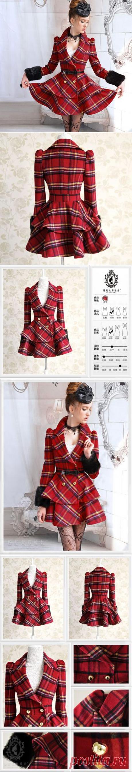 DABUWAWA Марка Новые подлинные Женская 2014 Весенняя мода красный плед нагрудные двубортный шерстяное  талии большие качели, принадлежащий категории Шерсть и сочетания и относящийся к Одежда и аксессуары на сайте AliExpress.com