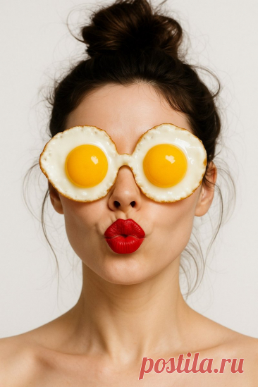 Яичные очки и дерзкий взгляд: забавный портрет современной девушки. Изображение из нейросети Sora Images - Sora Images примеры промтов - Форум ИИ о нейросетях - Yes Ai