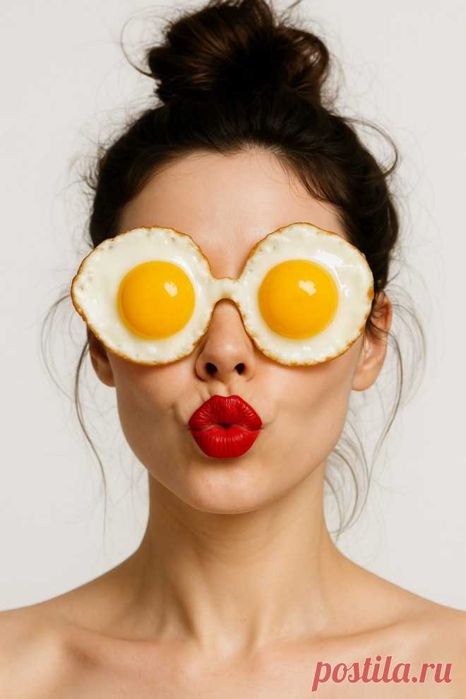 Яичные очки и дерзкий взгляд: забавный портрет современной девушки. Изображение из нейросети Sora Images - Sora Images примеры промтов - Форум ИИ о нейросетях - Yes Ai