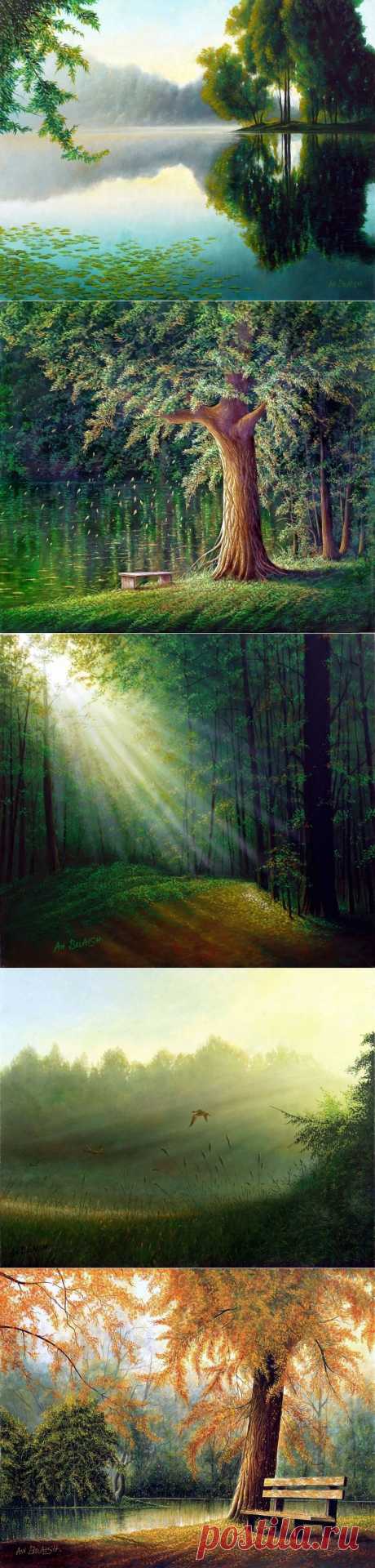 Туманны небо, лес и дол, И собрались к отлету птицы... Пейзажи Avi Belaish.