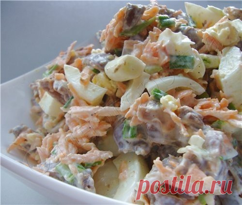 Салат «Радость Жеглова» с куриными желудочками
