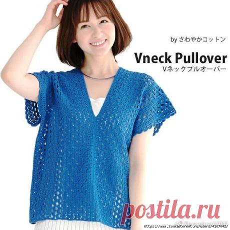 ЛЕТНИЙ ПУЛОВЕР ИЗ ДВУХ АЖУРНЫХ ПОЛОС. КРЮЧОК.