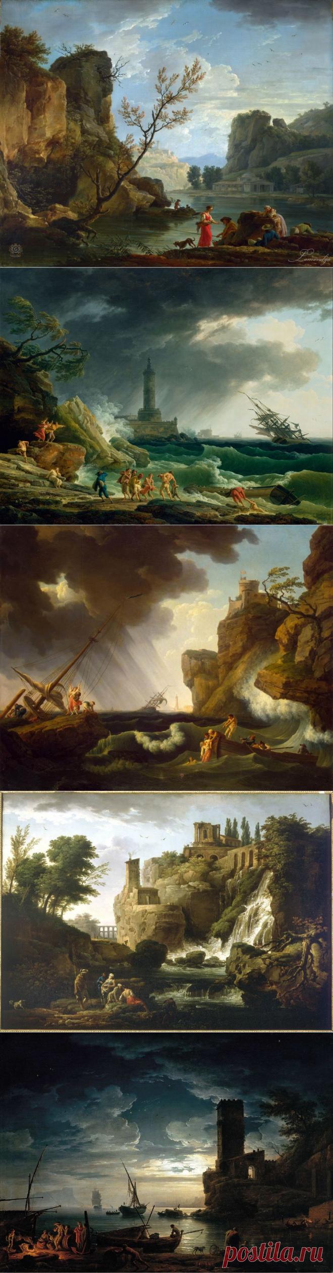 Морские виды и пейзажи французского живописца Claude Joseph Vernet (Клод-Жозеф Верне, 1714–1789).