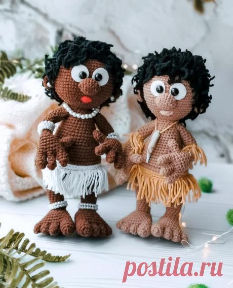 PDF Чунга и Чанга крючком. FREE crochet pattern; Аmigurumi doll patterns. Амигуруми схемы и описания на русском. Вязаные игрушки и поделки своими руками #amimore - кукла, куколка, африканец, абориген, мальчик.