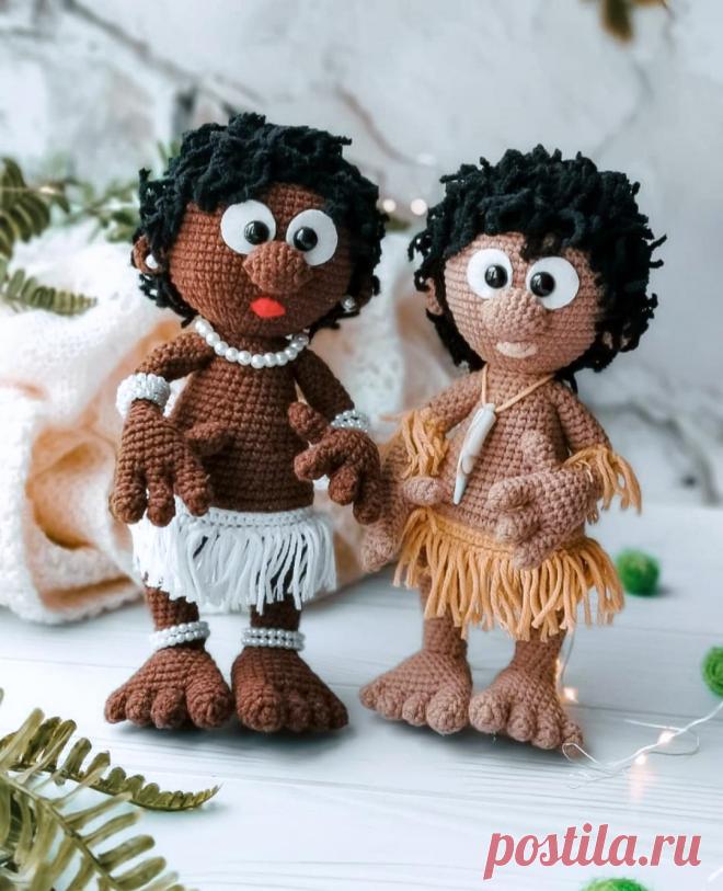 PDF Чунга и Чанга крючком. FREE crochet pattern; Аmigurumi doll patterns. Амигуруми схемы и описания на русском. Вязаные игрушки и поделки своими руками #amimore - кукла, куколка, африканец, абориген, мальчик.