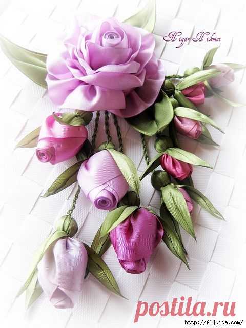 Приемы вышивки лентами — Рукоделие