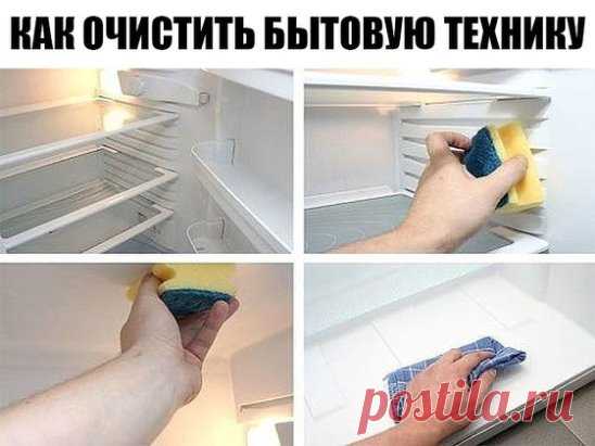 Как очистить бытовую технику?
Никто не любит отмывать пятна на холодильнике и чистить микроволновку или стиралку. Мы тоже. Сейчас мы расскажем Вам, как можно избежать утомительного отдраивания: 
1. Холодильник 
Чистый, без запаха холодильник, это лицо вашей кухни. Любые потеки на полках, пятна от рук снаружи и запахи можно убрать одним и тем же средством — смешайте белый уксус и воду 1:1, распылите на пятно и тут же протрите салфеткой насухо. 
Ускусную смесь можно хранить прямо в холодильнике