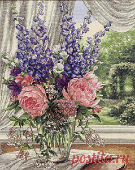 Stitchart Peonies &amp; Delphiniums (схема для вышивания) | Кладовочка картинок