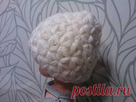 Вязаная Шапка узором Звездочки Мастер-класс Crochet hat Star stitch pattern