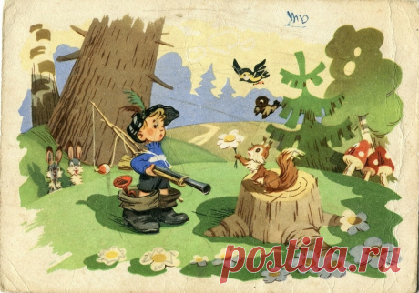 "Петя - Петушок" Почтовая карточка серии "Из советских мультфильмов". Издание издания Министерства связи СССР. 1962 г. Цена художественной карточки с маркой 4 коп. Художник И.В. Знаменский