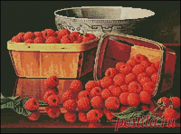 Вышивка крестом: Корзина с малиной
