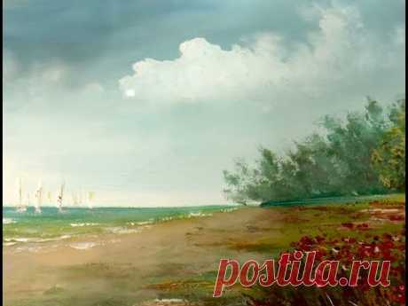 Как рисовать облака акрилом Часть 2. How to paint the cloudy sky in acrylic. Part 2