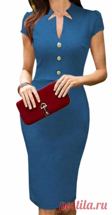 Generic Women's V-neck Single-breasted Puff Slim Long Dress at Amazon Women’s Clothing store: