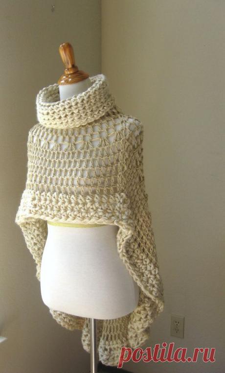 BEIGE CAPE PONCHO Crochet Knit Cream Shawl by marianavail on Etsy - Picmia