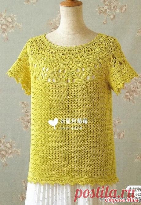 Летний джемпер с круглой ажурной кокеткой. Крючок