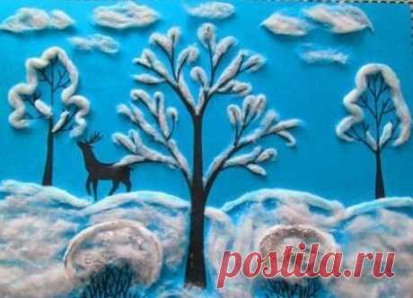 Аппликация из ваты "зима" — Поделки с детьми
