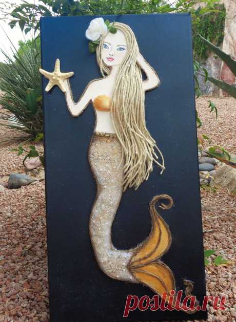 Mermaid Decor Golden Wall Hanging. Original от MidorisMyMuse