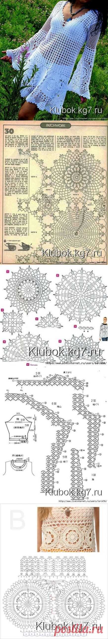 Чудесная белая туника крючком. Работа Оксаны Машковой - (Чёрной) | Клубок