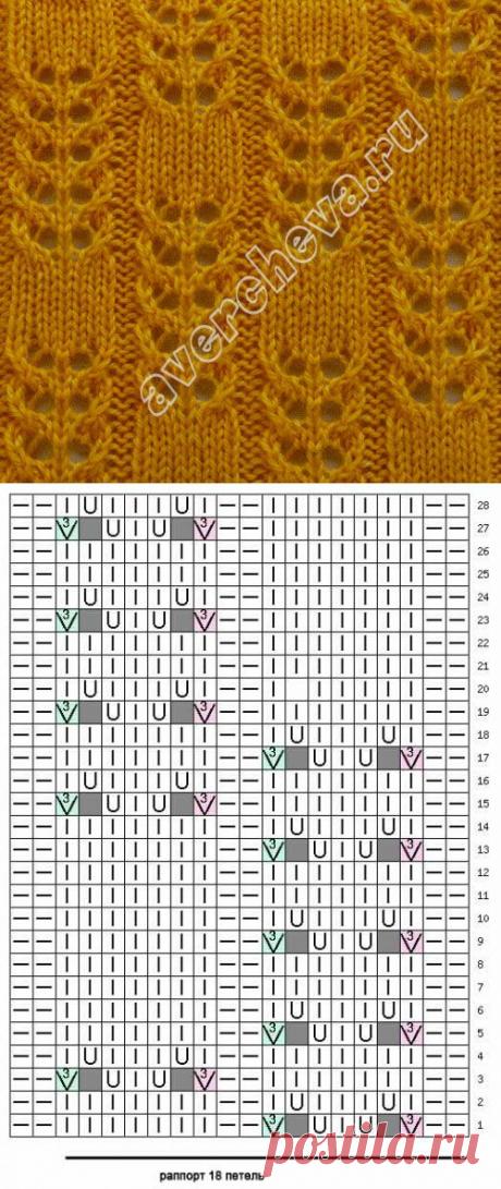 Ажурные кудрявые полоски | каталог вязаных спицами узоров