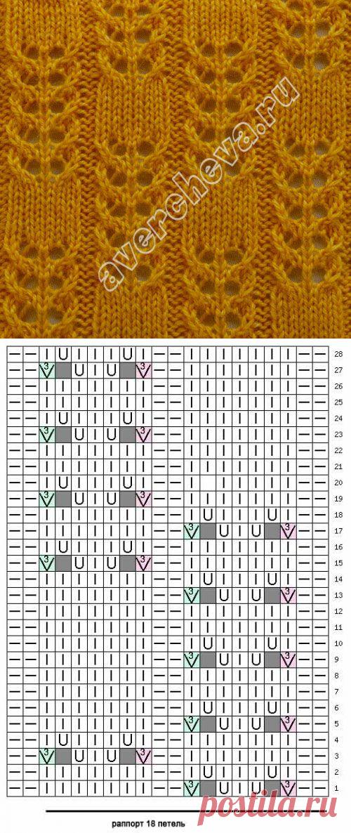 Ажурные кудрявые полоски | каталог вязаных спицами узоров