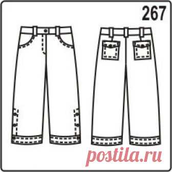 Выкройка укороченных женских джинсов - Porrivan Выкройка укороченных джинсов с манжетами сделана для женских размеров 44, 46, 48, 50, 52, 54. У джинсов классические карманы спереди, накладные карманы с