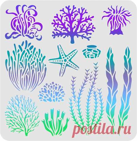 Plantillas de dibujo de concha, plantillas reutilizables de criaturas marinas para pintar sobre madera, azulejo, papel, tela, decoración de pared y suelo.