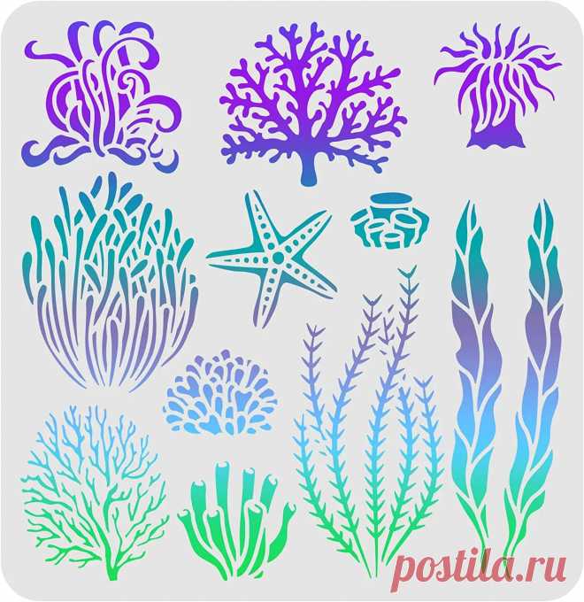 Plantillas de dibujo de concha, plantillas reutilizables de criaturas marinas para pintar sobre madera, azulejo, papel, tela, decoración de pared y suelo.