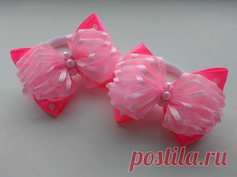 Пышные бантики из лент МК Канзаши / Lush bows of ribbons MK Kanzashi