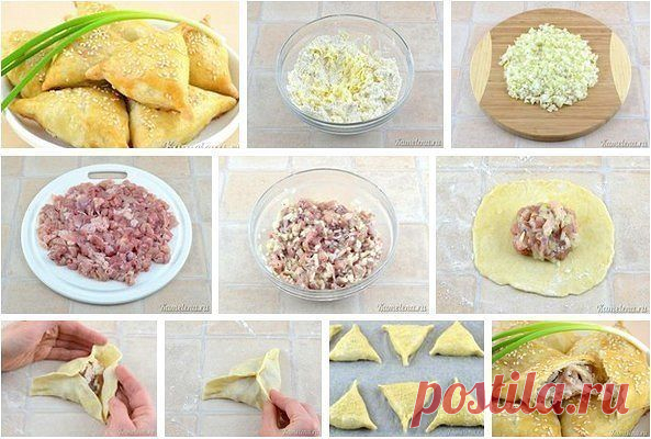 Самса с курицей 

Нежное куриное мясо в хрустящем слоеном тесте.
Ингредиенты:250 г муки100 г масла700 г курицы (2 окорочка)200 г лукажелток для смазкикунжут для посыпки (по желанию)сольперецПриготовление:Готовим тест…
