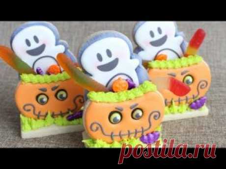 3D Halloween Cookie Set with Ghost & Jack O Lantern Bucket filled with Candies