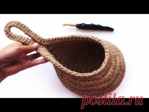 Подвесная корзинка-капелька крючком. ЭКО вязание из джута | Nadezhda Lab